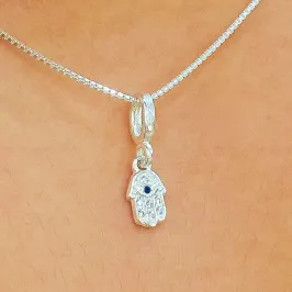 GARGANTILHA PRATA MÃO COM OLHO GREGO CRAVEJADO