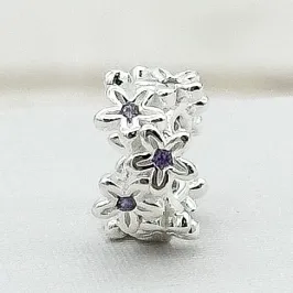 BERLOQUE PRATA PASSANTE FLOR ZIRCONIAS LILÁS
