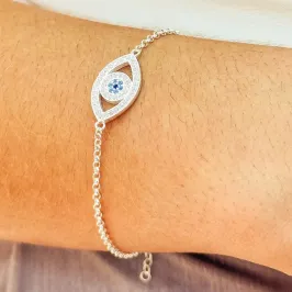 PULSEIRA PRATA OLHO GREGO CRAVEJADO