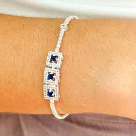 PULSEIRA PRATA RIVIERA CRAVEJADA PEDRA AZUL SAFIRA