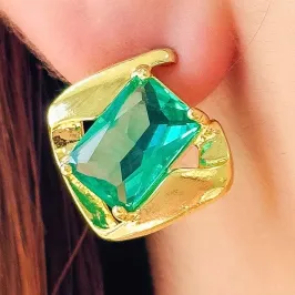 BRINCO ORGÂNICO PEDRA RETÂNGULAR AQUAMARINE