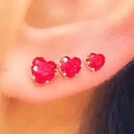 BRINCO TRIO CORAÇÃO ZIRCONIA VERMELHA