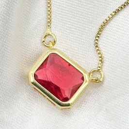 GARGANTILHA PEDRA RETÂNGULAR VERMELHO RUBI