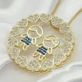 GARGANTILHA MANDALA 2 MENINOS CRAVEJADOS ZIRCONIAS AZUIS