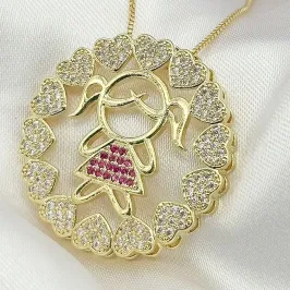 GARGANTILHA MANDALA MENINA CRAVEJADA ZIRCONIA ROSA