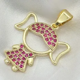 PINGENTE MENINA CRAVEJADA ZIRCONIA ROSA