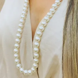 COLAR PRATA LONGO PEROLAS 13MM