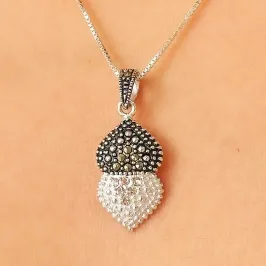 GARGANTILHA PRATA GOTA DUPLA ZIROCONIA E MARCASSITAS
