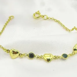PULSEIRA INFANTIL CORAÇÕES COM PEDRA PRETA