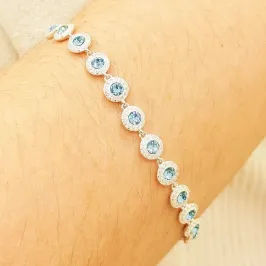 PULSEIRA PRATA PEDRA SWAROVSKI AQUAMARINE