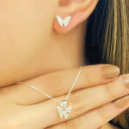 CONJUNTO PRATA BORBOLETA CRAVEJADA
