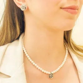 CONJUNTO PRATA PEROLA COM FLOR