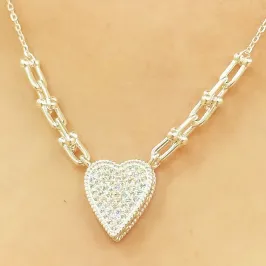 GARGANTILHA PRATA CORAÇÃO CRAVEJADO TIFFANY