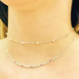 GARGANTILHA PRATA DUPLA BOLINHA COM RIVIERA COLORS