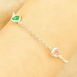 PULSEIRA PRATA 4 CORAÇÕES PEDRAS COLORS