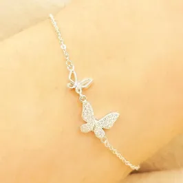 PULSEIRA PRATA BORBOLETA CRAVEJADA E LISA