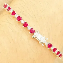 PULSEIRA PRATA CORAÇÕES RUBI FECHO GAVETA
