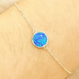 PULSEIRA PRATA ESFERA PEDRA OPALA AZUL