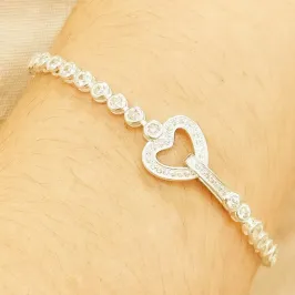 PULSEIRA PRATA RIVIERA CORAÇÃO CRAVEJADO