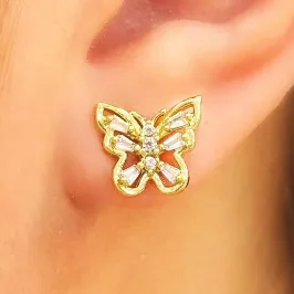 BRINCO BORBOLETA ZIRCONIA TRAPEZIO