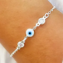 PULSEIRA PRATA OLHO GREGO COM PONTO DE LUZ