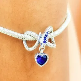 BERLOQUE PRATA INFINITO SERPENTE COM CORAÇÃO PEDRA AZUL