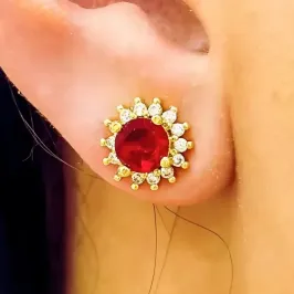BRINCO PRINCESA PEDRA VERMELHO RUBI