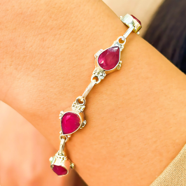 PULSEIRA PRATA GOTA PEDRA NATURAL RUBI