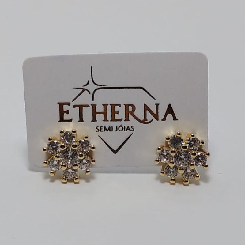 BRINCO FLOR ZIRCONIAS CRISTAL MÉDIA