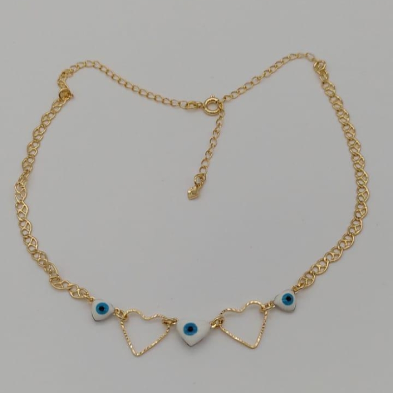 CHOKER CORAÇÃO VAZADO COM OLHO GREGO