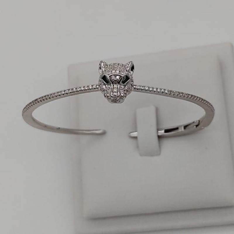 BRACELETE ABERTO TIGRE CRAVEJADO RÓDIO BRANCO