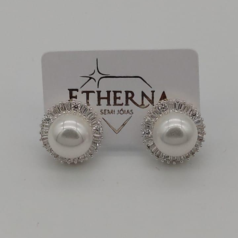 BRINCO PRATA PEROLA COM ZIRCONIA