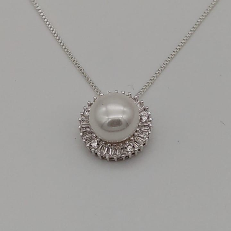 GARGANTILHA PRATA PEROLA COM ZIRCONIA