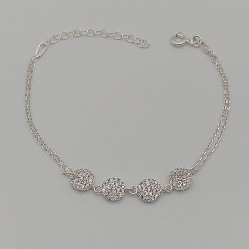 PULSEIRA PRATA 4 MEDALHAS CRAVEJADAS
