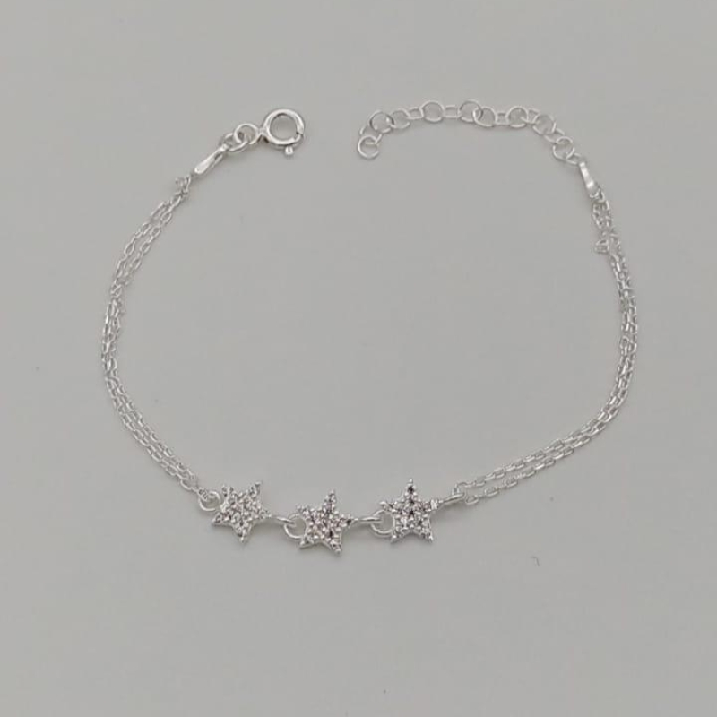 PULSEIRA PRATA ESTRELA CRAVEJADO CRISTAL