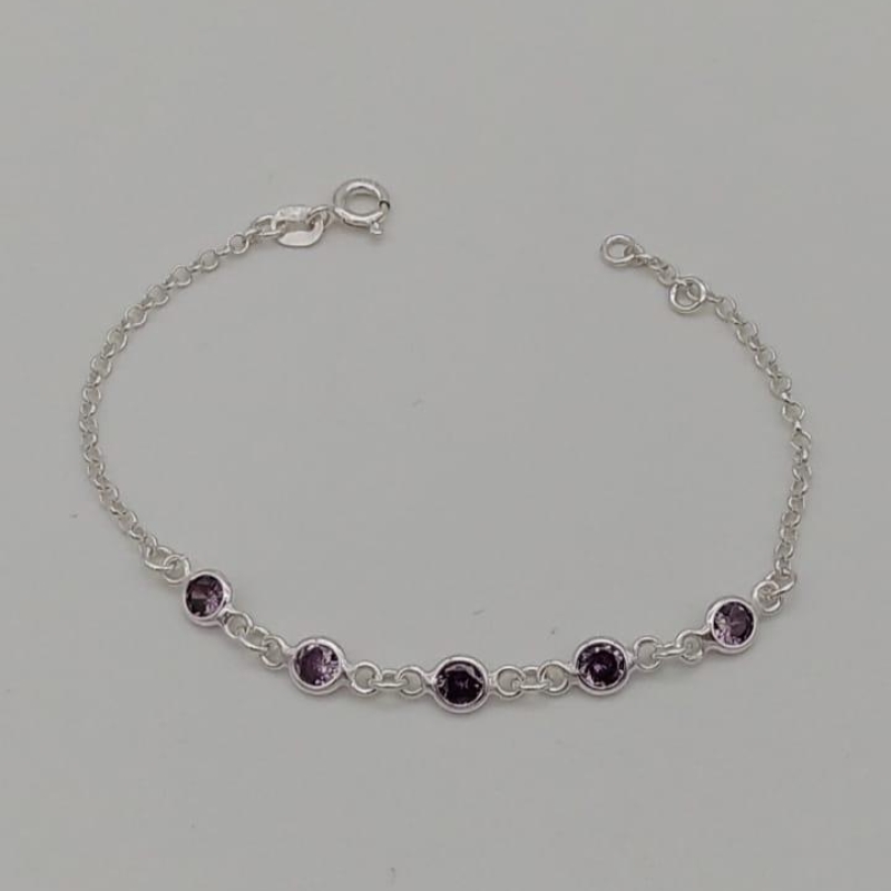 PULSEIRA PRATA INFANTIL ZIRCONIA LILÁS