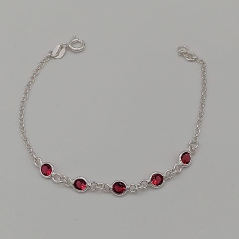 PULSEIRA PRATA INFANTIL ZIRCONIA VERMELHA