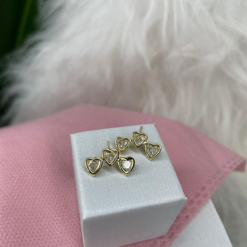 BRINCO EAR CUFF 3 CORAÇÃO ZIRCONIA CRISTAL