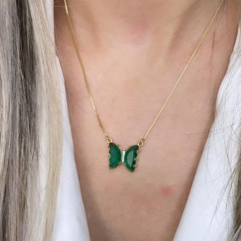 GARGANTILHA BORBOLETA ZIRCONIA VERDE