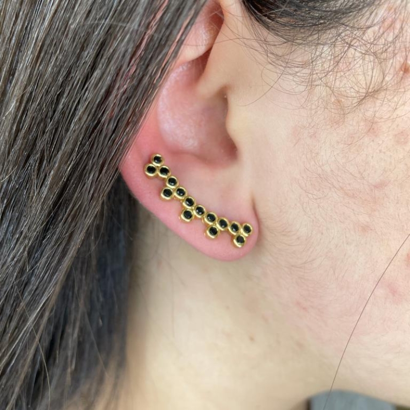 BRINCO EAR CUFF CUMPRIDO ZIRCONIAS REDONDA