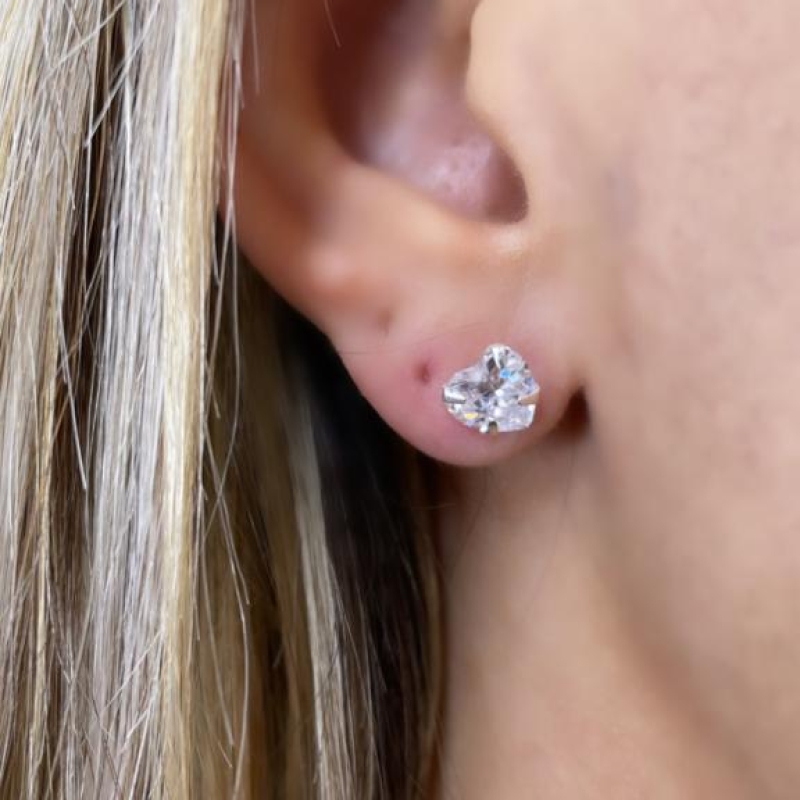 BRINCO PRATA CORAÇÃO ZIRCONIA 7MM