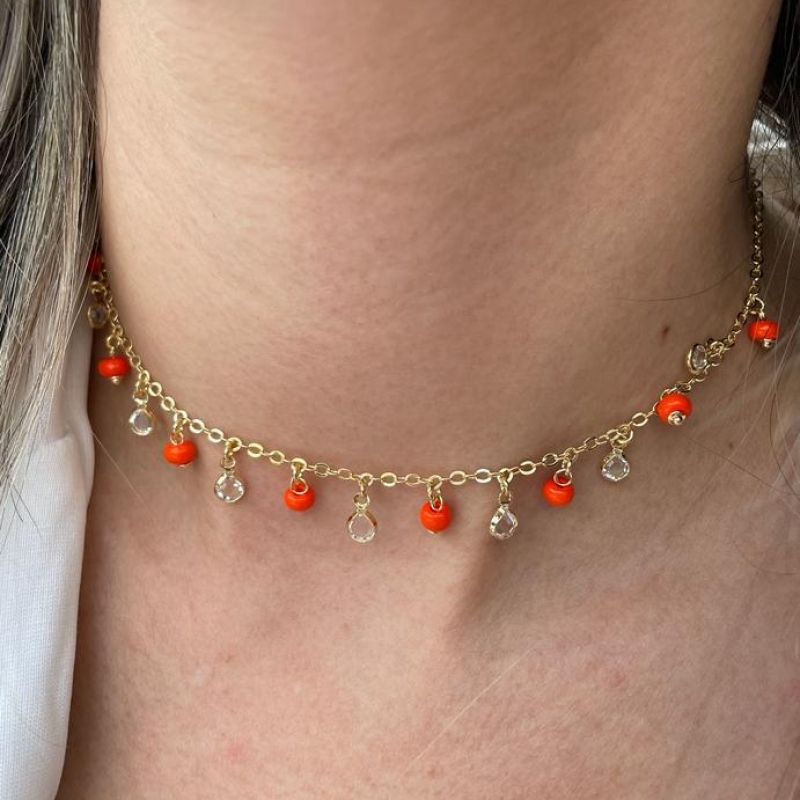 CHOKER MIÇANGAS LARANJA COM PONTOS DE LUZ