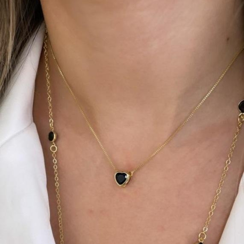 GARGANTILHA CORAÇÃO ZIRCONIA ESMERALDA