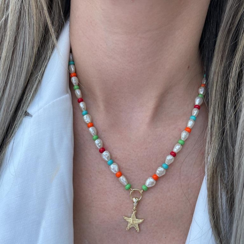 GARGANTILHA PEROLA COM ESTRELA DO MAR