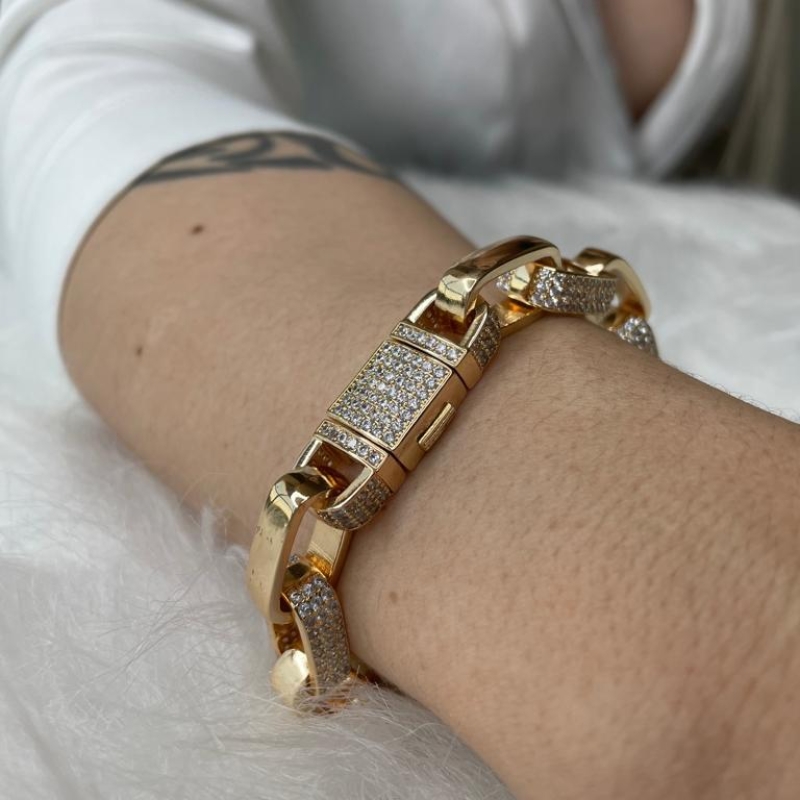 PULSEIRA ELO QUADRADO CRAVEJADO E LISO