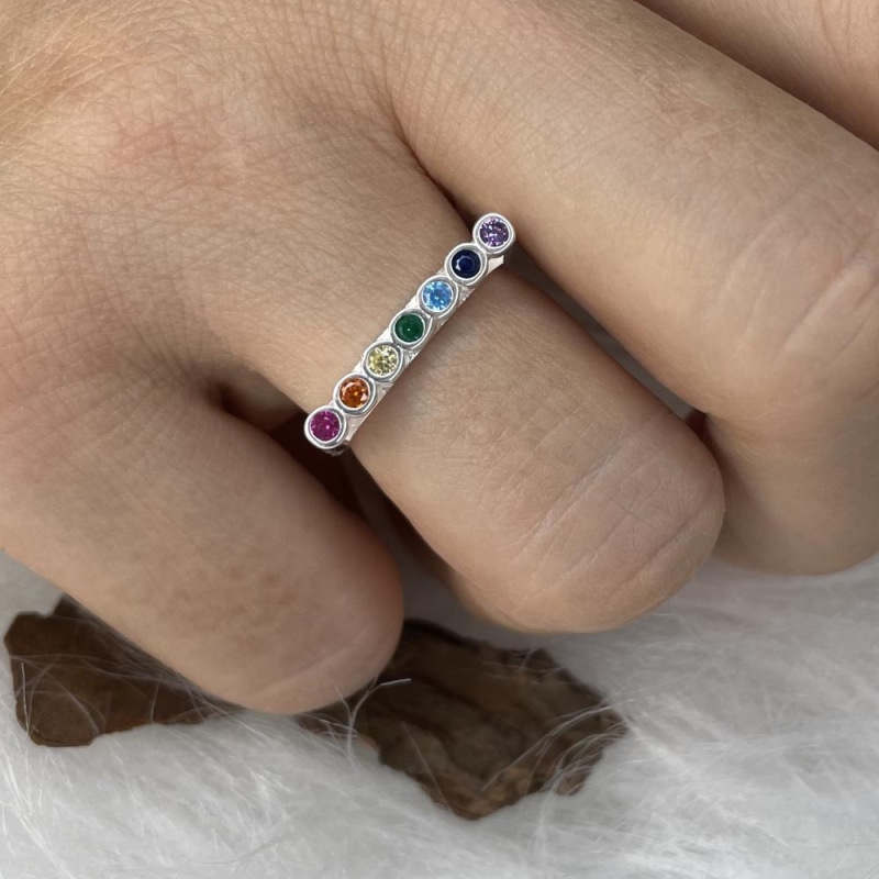 ANEL PRATA ZIRCONIAS COLORIDAS RETAS
