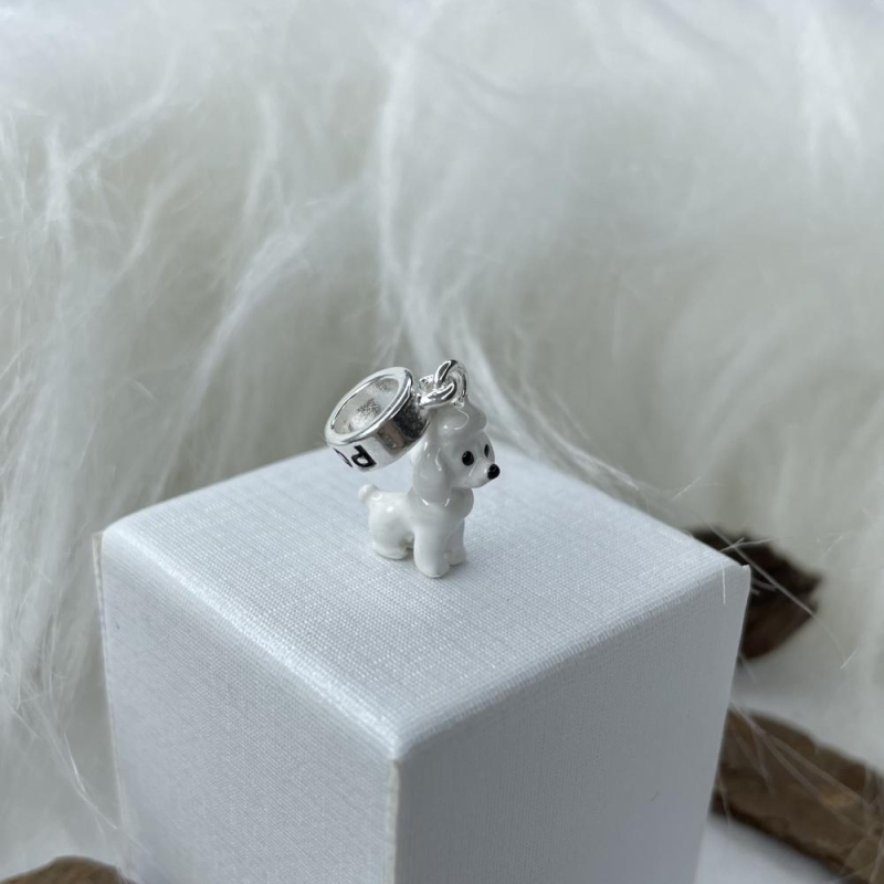 BERLOQUE PRATA CACHORRO POODLE COM RESINA