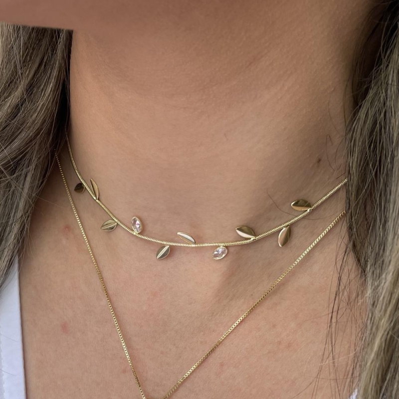 CHOKER FOLHA COM ZIRCONIA