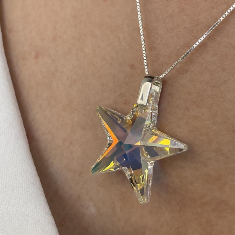 GARGANTILHA PRATA ESTRELA CRISTAL BOREAL