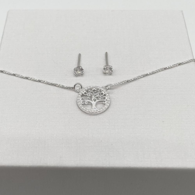 CONJUNTO PRATA ARVORE DA VIDA